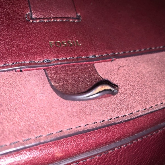 Fossil Kinley Leather Crossbody Pebbled Suede Flap Messenger Bag w Key Burgundy - Picture 14 of 14